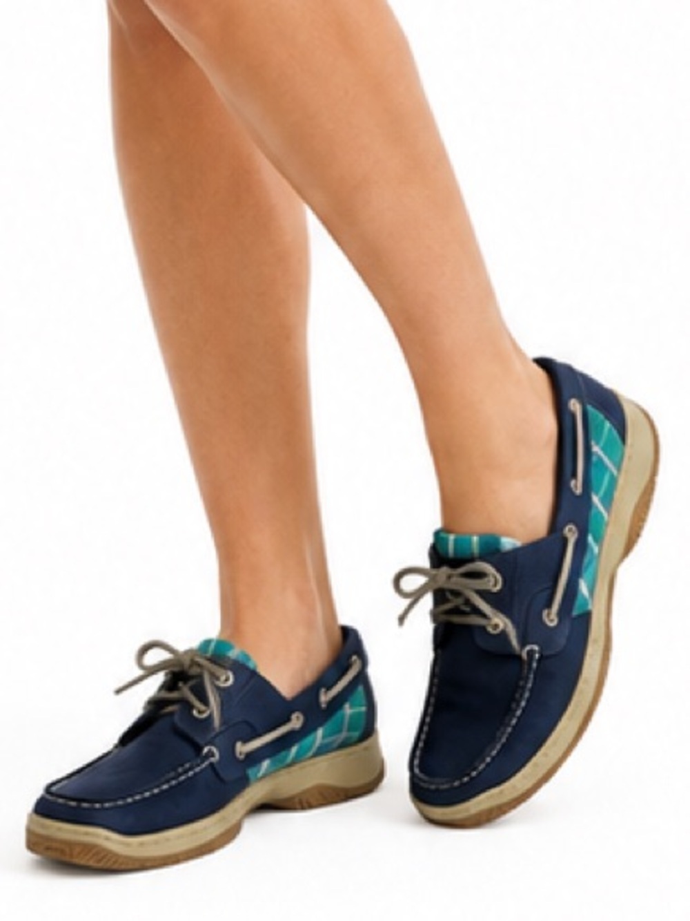 TOMMY HILFIGER WOMENS PREPPY NAVY  PLAID CASUAL RETRO BOAT SHOE SZ 8 M EUC